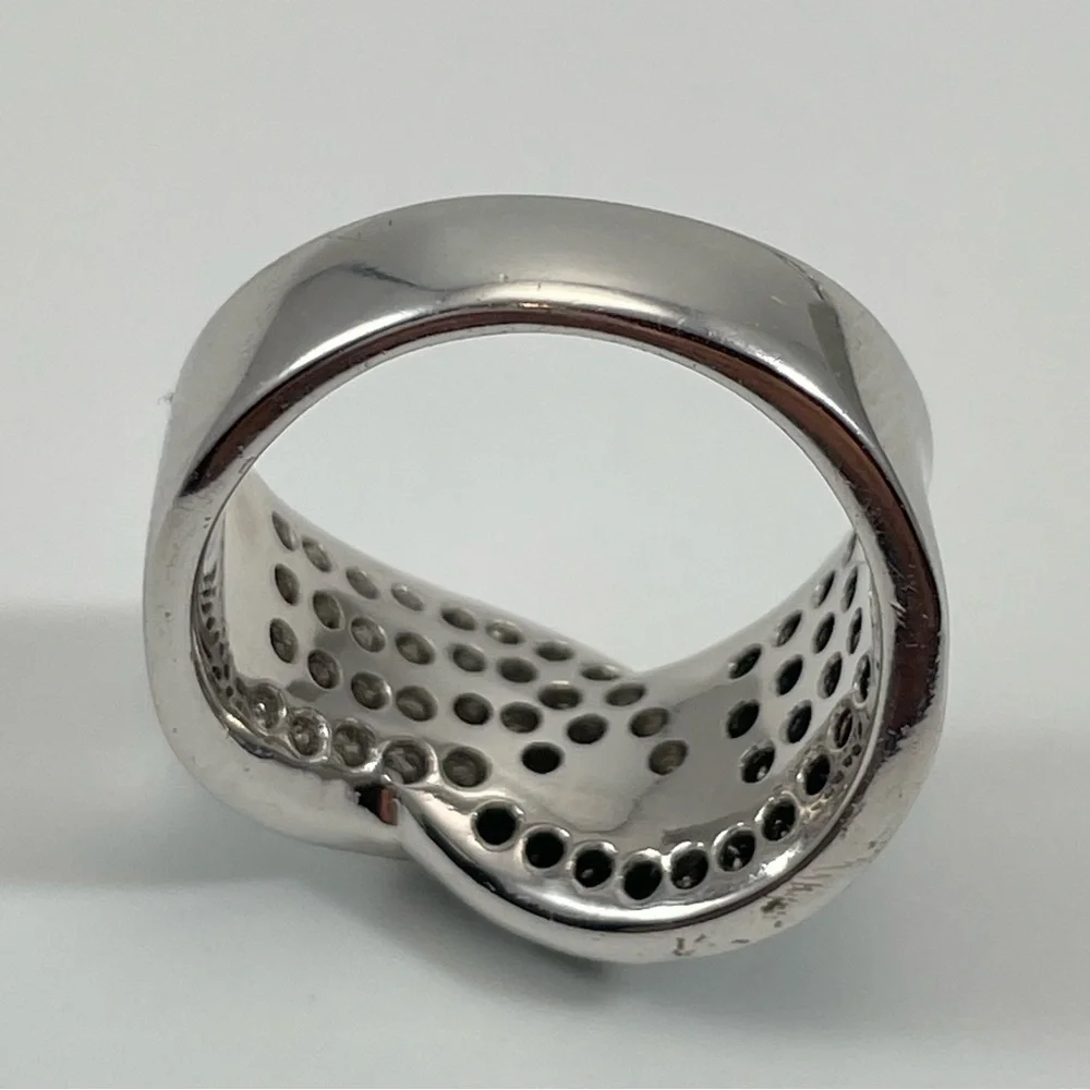 Ring Black White Diamond CZ Silver Plated Wide Ring Band Classic Timeless